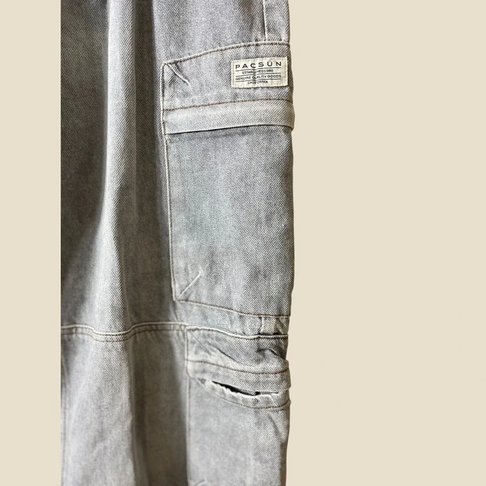 PacSun Baggy Cargo Jeans 34x32 Grey Denim Skater Gorpcore Y2K Streetwear Pant